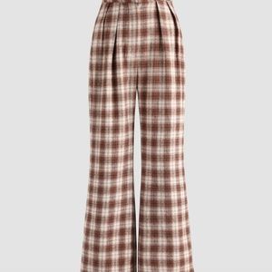 High-waisted plaid wide-leg trousers